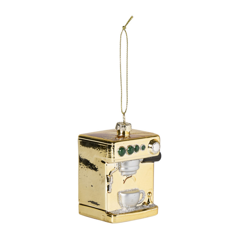 Kersthanger koffiemachine - goudkleurig - 6.8x6x8.5 cm