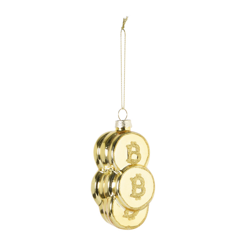 Kersthanger bitcoins - goudkleurig - 5x4.5x10 cm