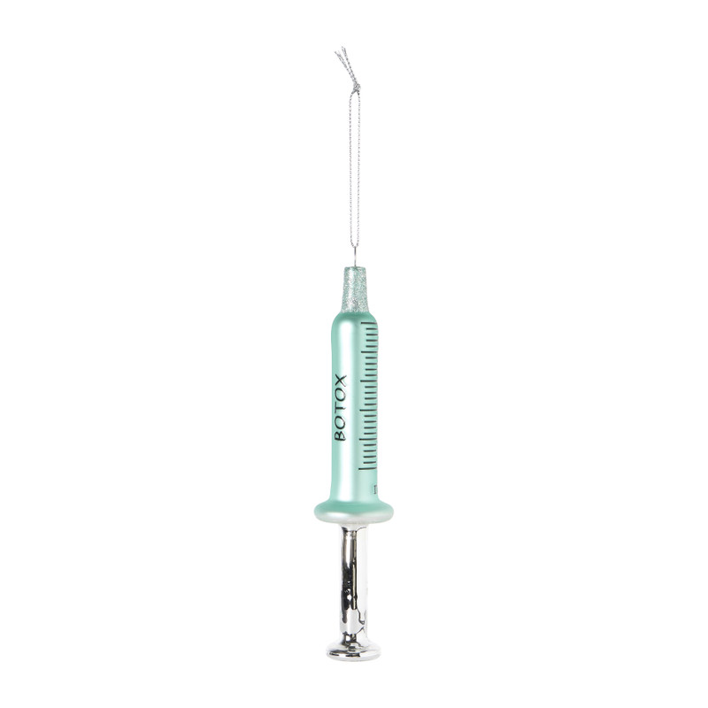 Kersthanger botox spuit - blauw - ø3.5x16 cm