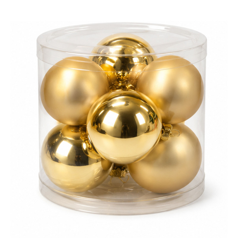 Kerstbal box ø7 cm - goudkleurig - set van 8