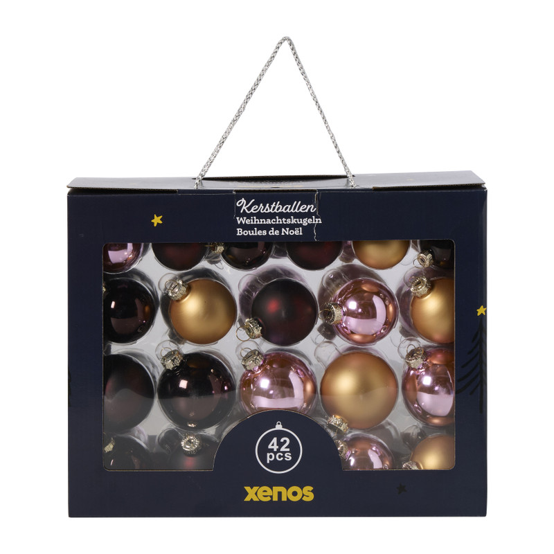 Kerstballen giftbox mix - bruin - ø7 cm
