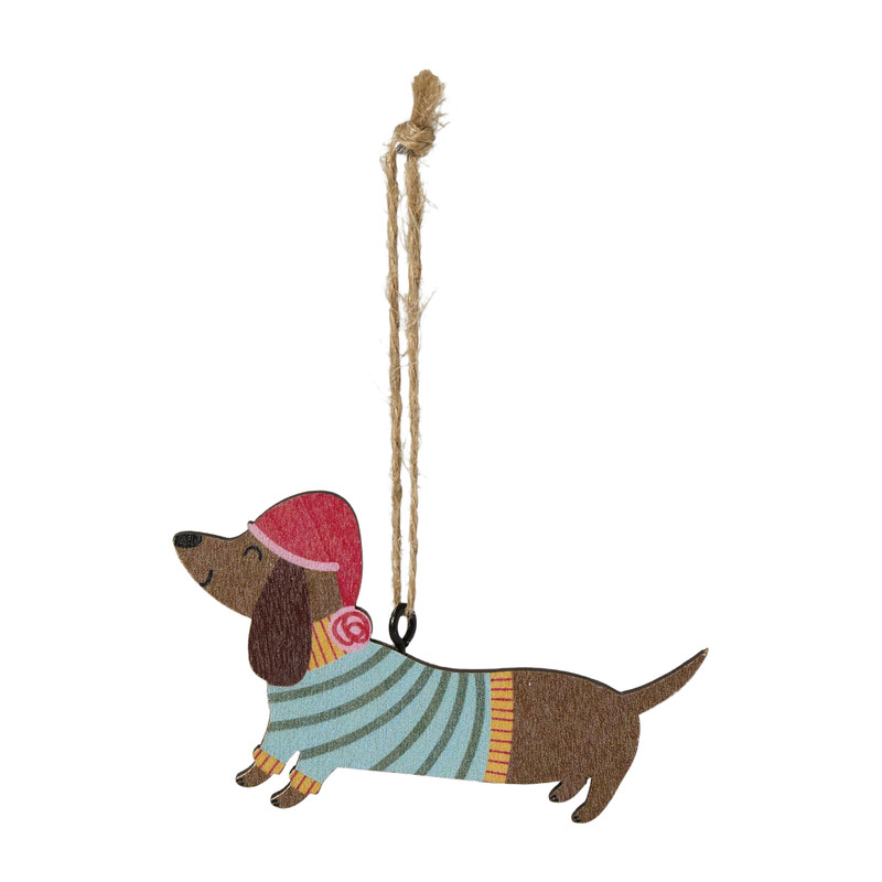 Kersthanger hond van hout - 20x6x30 cm - diverse varianten