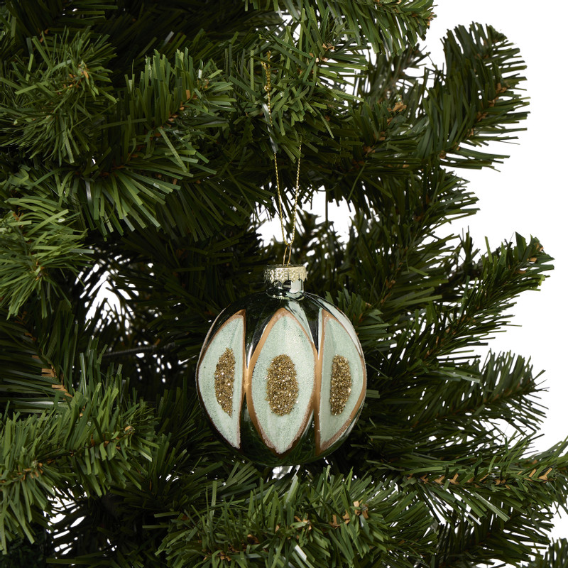 Kerstbal mint glitters - groen - ø8 cm