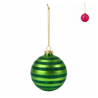 Kerstbal streepjes met glitter - ø8 cm - diverse varianten