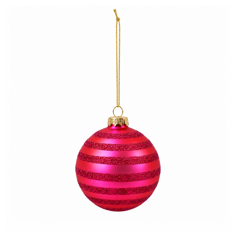 Kerstbal streepjes met glitter - ø8 cm - diverse varianten 