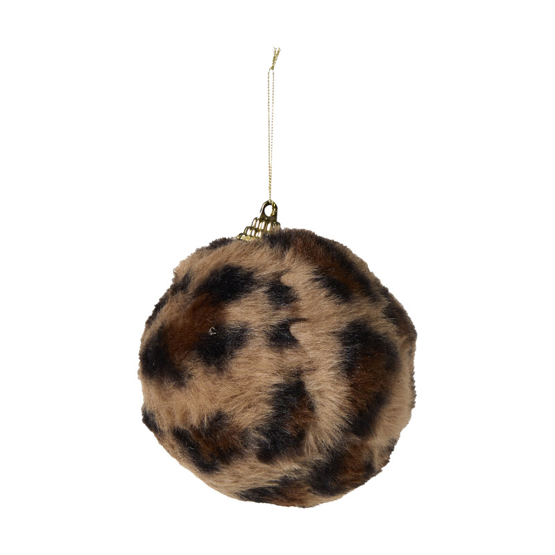 Kerstbal pluche luipaard - beige/bruin - ø8 cm