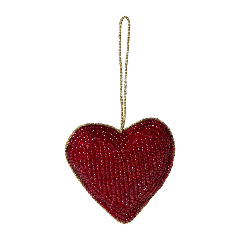 Kersthanger hart kraaltjes - rood - 8x8 cm