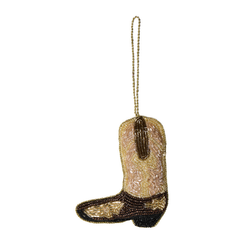 Kersthanger cowboylaars kraalt - bruin - 10x8.5 cm