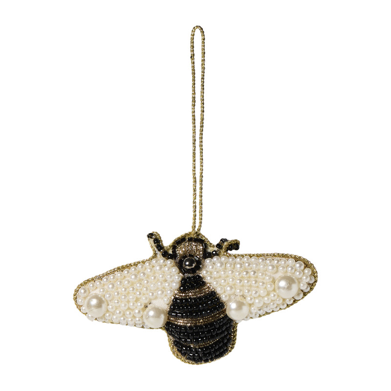 Kersthanger bij kraaltjes - zwart - 12x6 cm