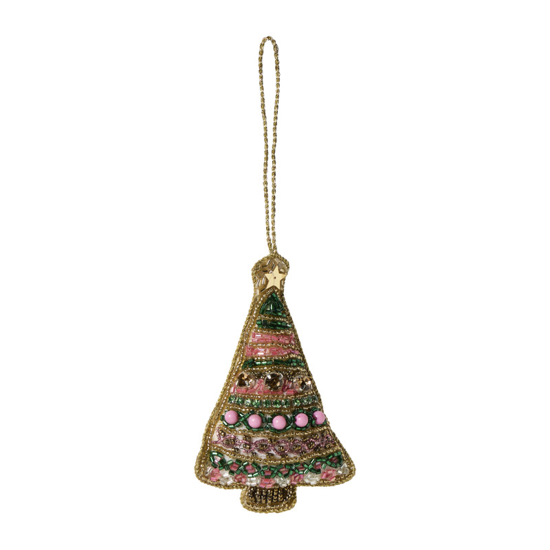 Kersthanger kerstboom kraaltje - multikleur - 11.5x7.5 cm