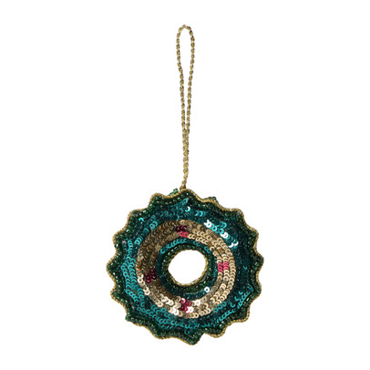 Kersthanger krans pailletten - groen - 8.5x8.5 cm