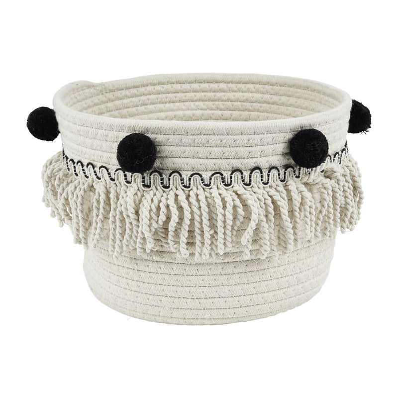 Mand katoen met franjes en bollen - ø27x20 cm 