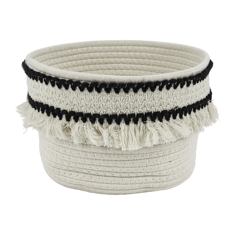 Mand katoen met franjes - naturel - ø27x20 cm 
