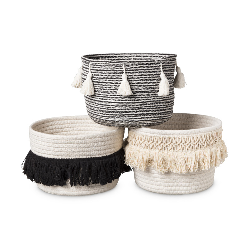 Mand met franjes - zwarte rand - ø24x17 cm 