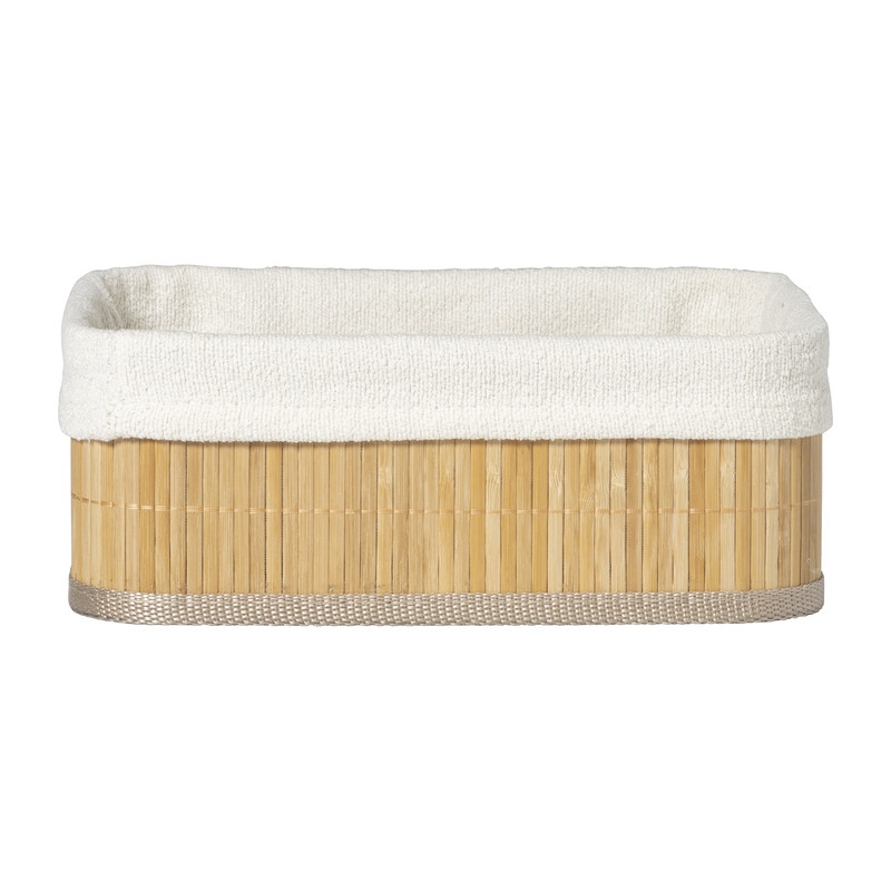 Mand bamboe met teddy - 10x27x21 cm - naturel/wit