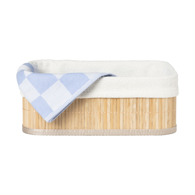 Mand bamboe met teddy - 10x27x21 cm - naturel/wit