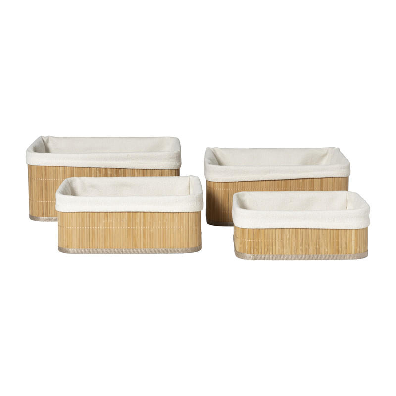 Mand bamboe met teddy - 12x30x23 cm - naturel/wit
