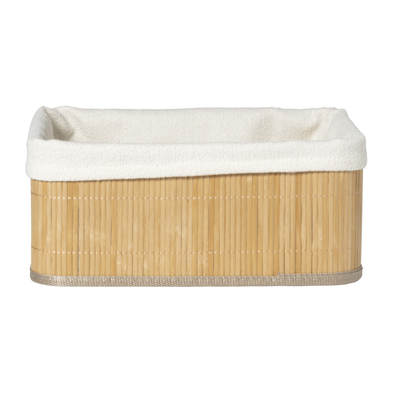 Mand bamboe met teddy - 14x33x25 cm - naturel/wit