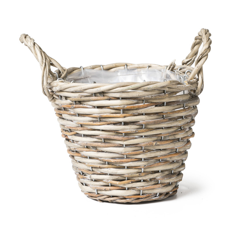 Bloempot rond met voering - bruin/grijs- ⌀20x15 cm 