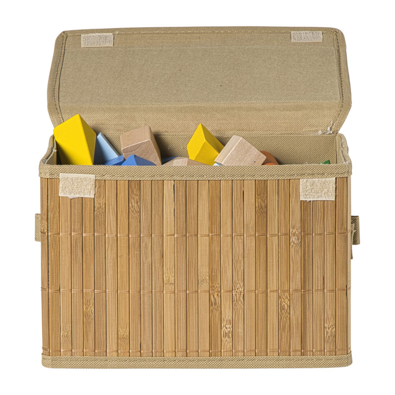Opbergmand met deksel klein - bamboe - 18x28x17 cm 