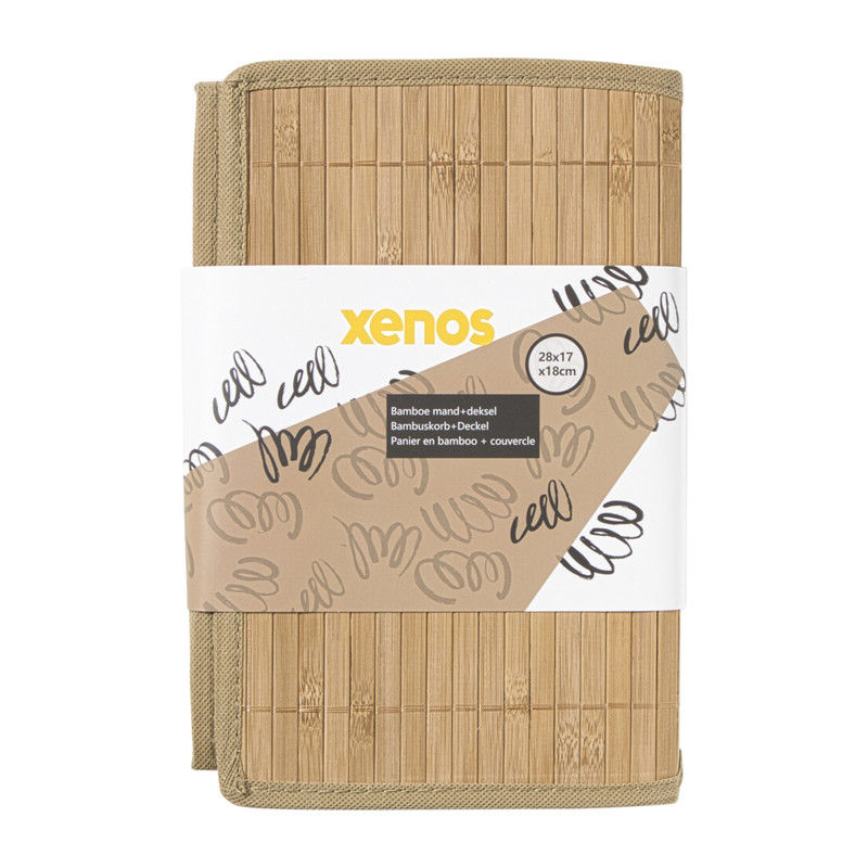 Opbergmand met deksel klein - bamboe - 18x28x17 cm 