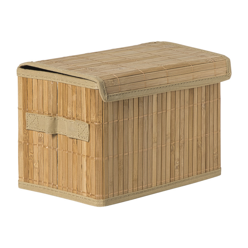 Opbergmand met deksel klein - bamboe - 18x28x17 cm 