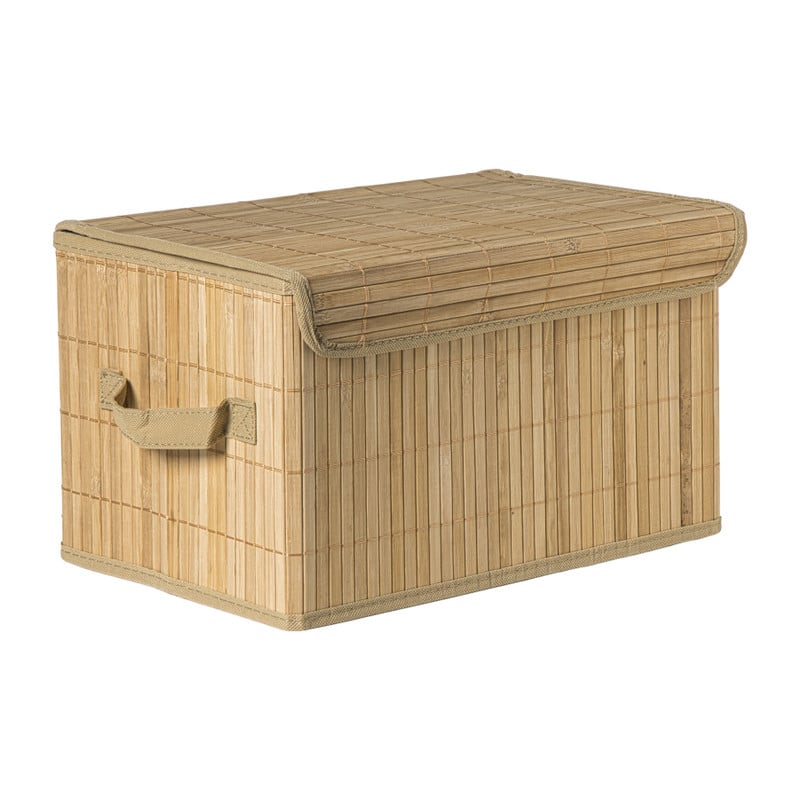 Opbergmand met deksel groot - bamboe - 25x38x22 cm 