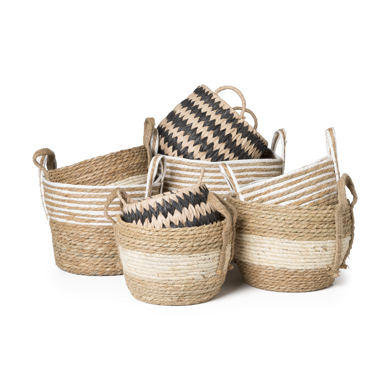 Mand rond - bruin/naturel - ø33x26 cm