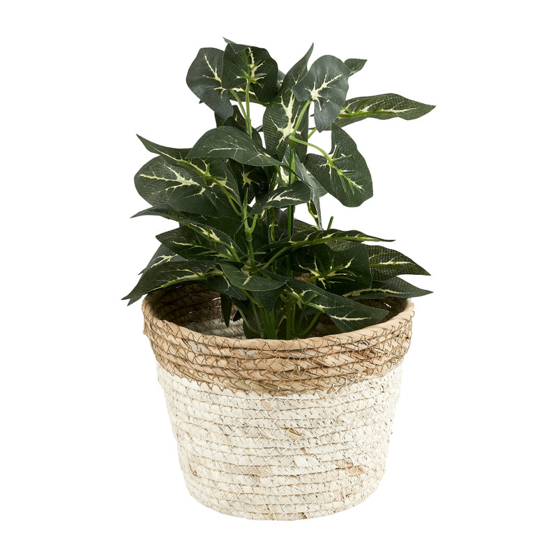 Rieten bloempot - wit - ⌀19x14 cm 