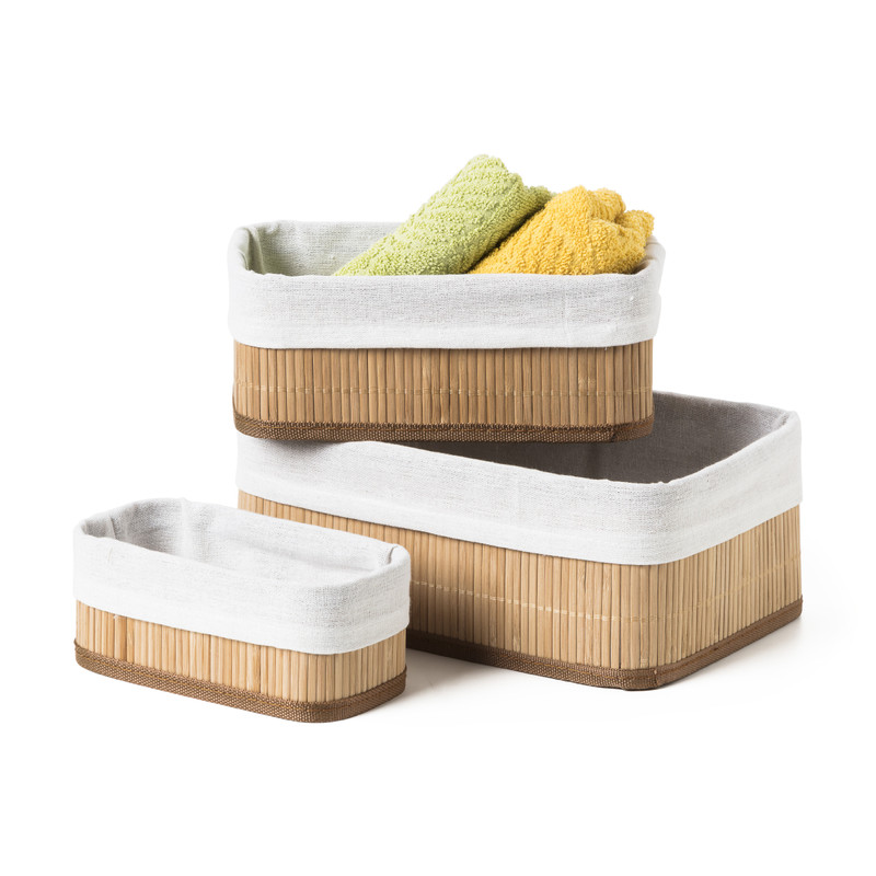 Bamboe manden met voering - 3 stuks