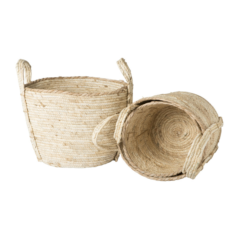 Mand laag met handels - naturel - Ø34x28 cm