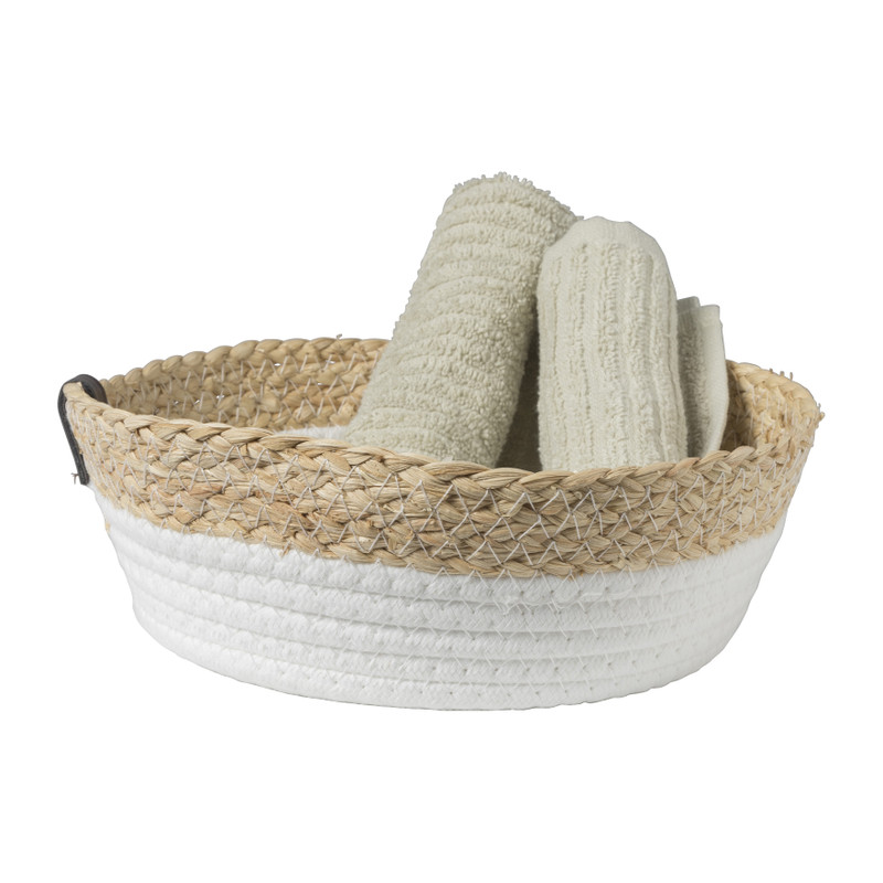 Rond mandje - ø24x8 cm - naturel/wit