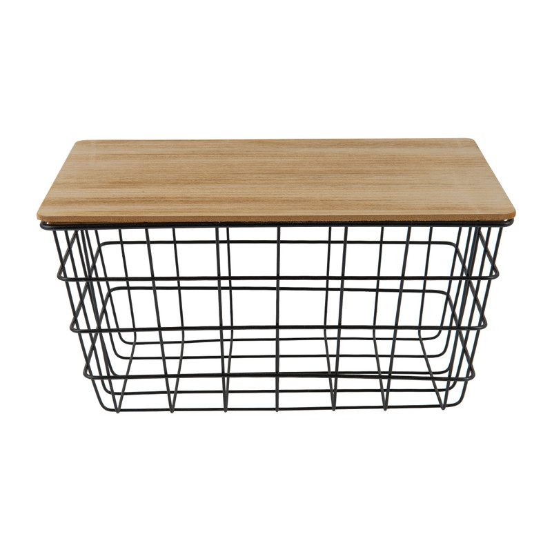 Mand metaal met houten blad - 31x21x15,5 cm