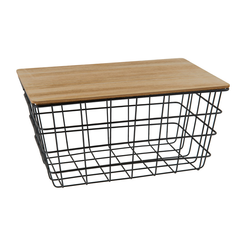 Mand metaal met houten blad - 31x21x15,5 cm