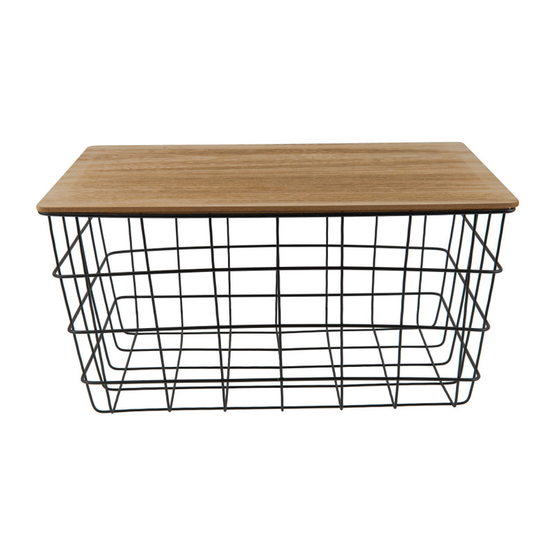 Mand metaal met houten blad - 38x28x19,5 cm