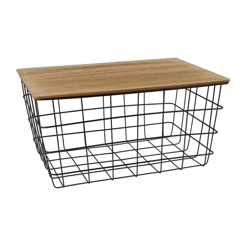 Mand metaal met houten blad - 38x28x19,5 cm