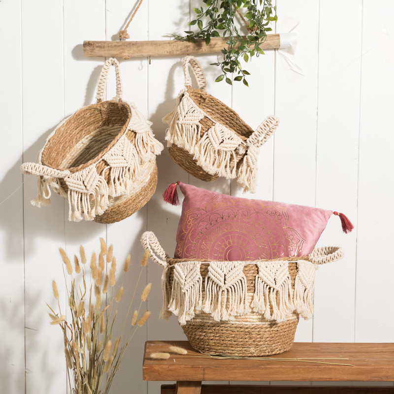 Mand met macramé laag - 23x20x15 cm