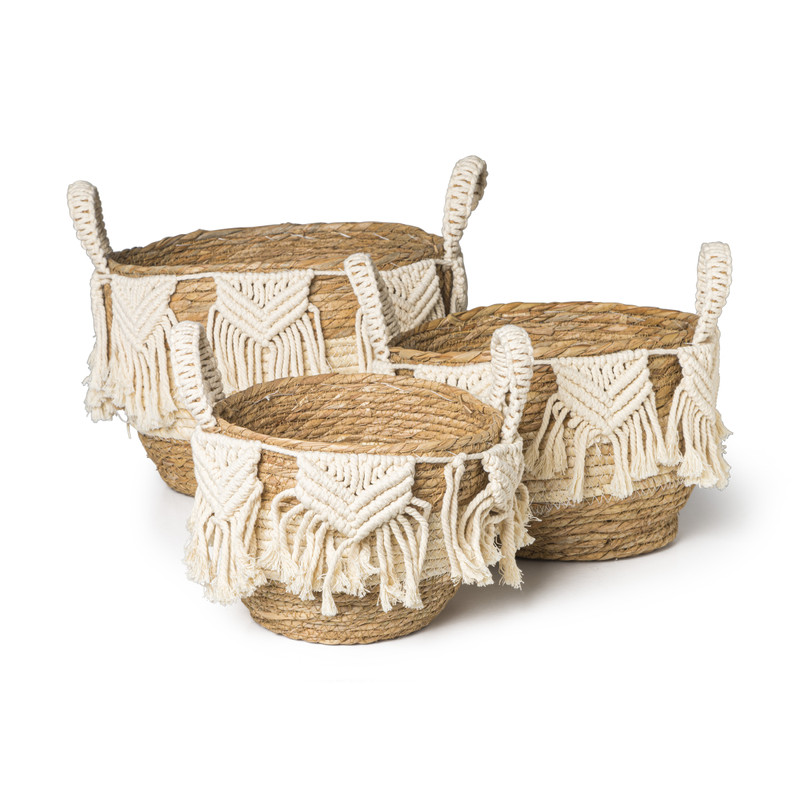 Mand met macramé laag - 33x26x25 cm