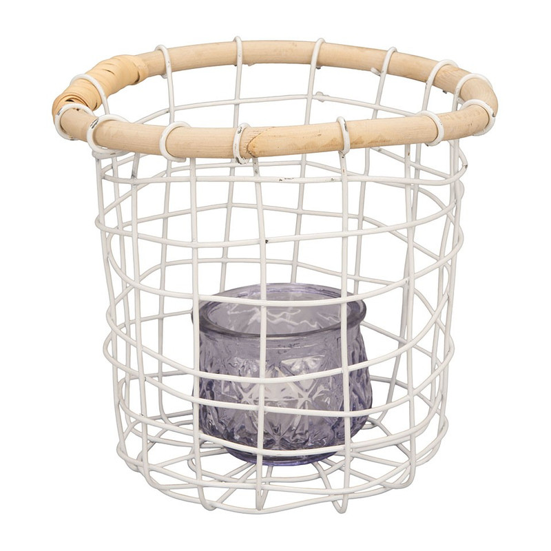 Draadmand met bamboe rand - wit - 17x17 cm