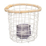 Draadmand met bamboe rand - wit - 17x17 cm