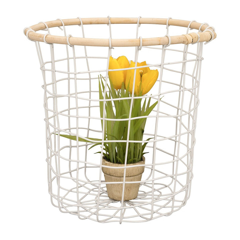 Draadmand met bamboe rand - wit - 25x25 cm