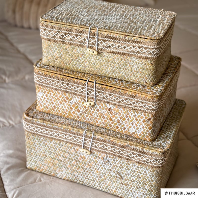 Mand met deksel Stijn - 11x27.5x17.5 cm - wit