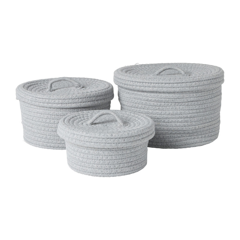 Mand met deksel Julia - grijs - ø22x13 cm