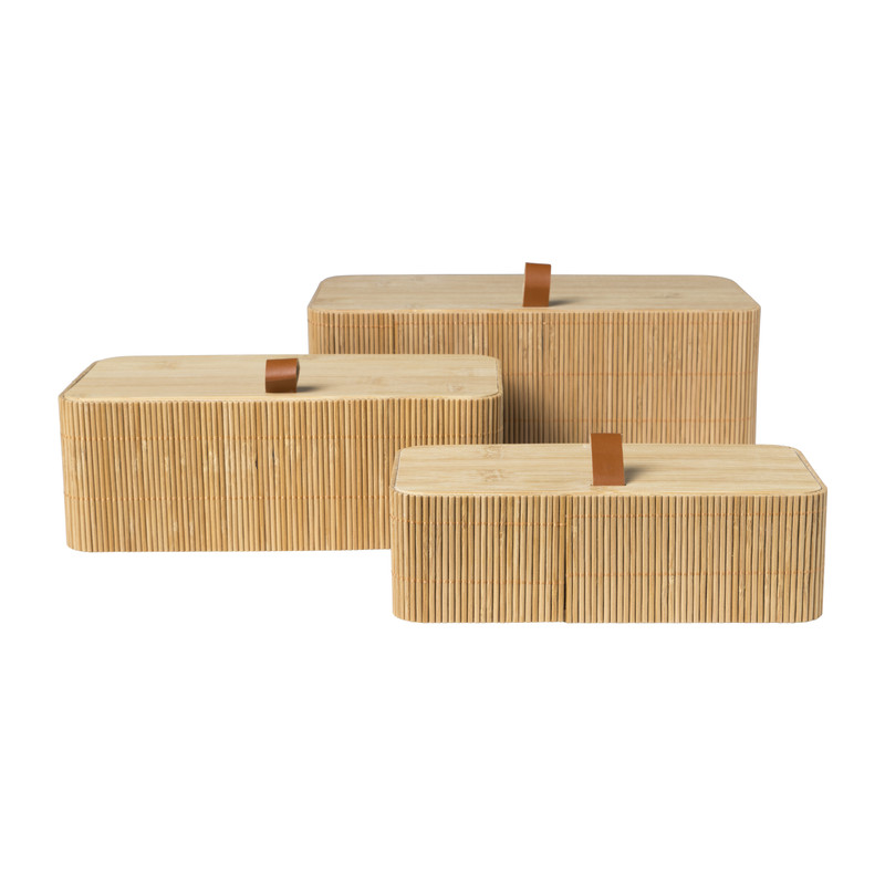 Bamboe kistje met deksel Jesse - 10x27x15.5 cm - naturel