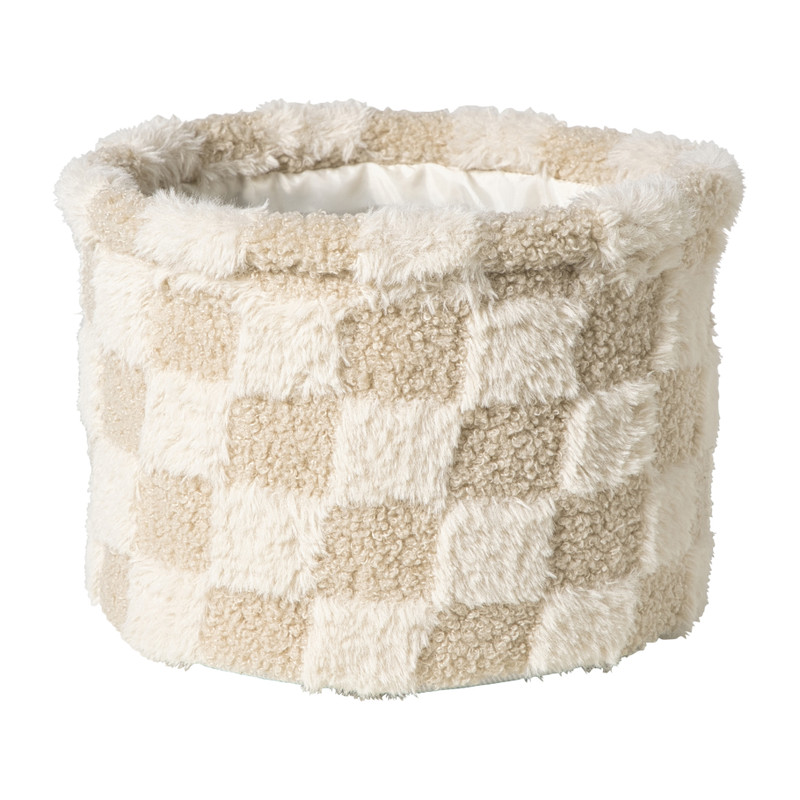 Mand geruit rond maat L - beige - ø22x16 cm