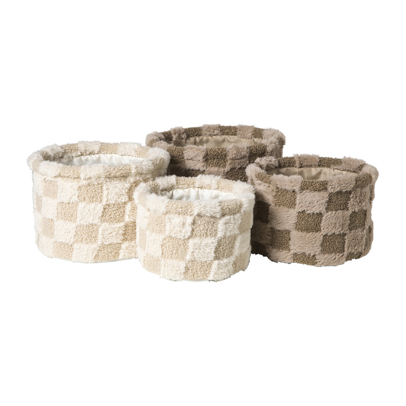 Mand geruit rond maat L - beige - ø22x16 cm