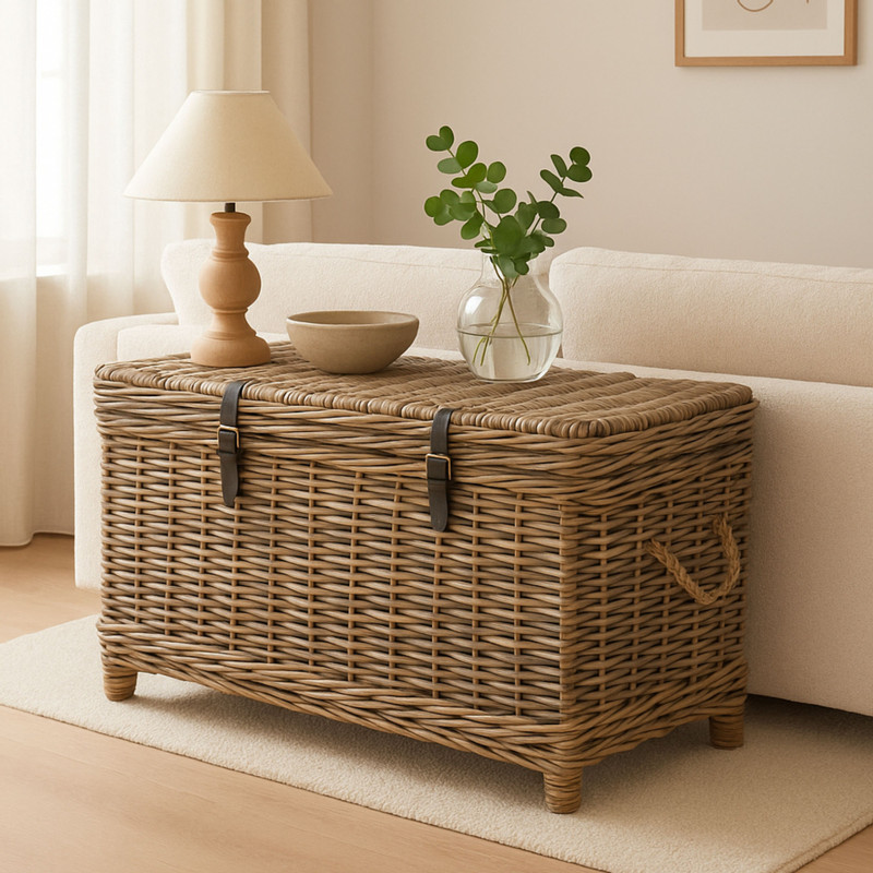 Opbergkist rotan - bruin - 45x80x55 cm