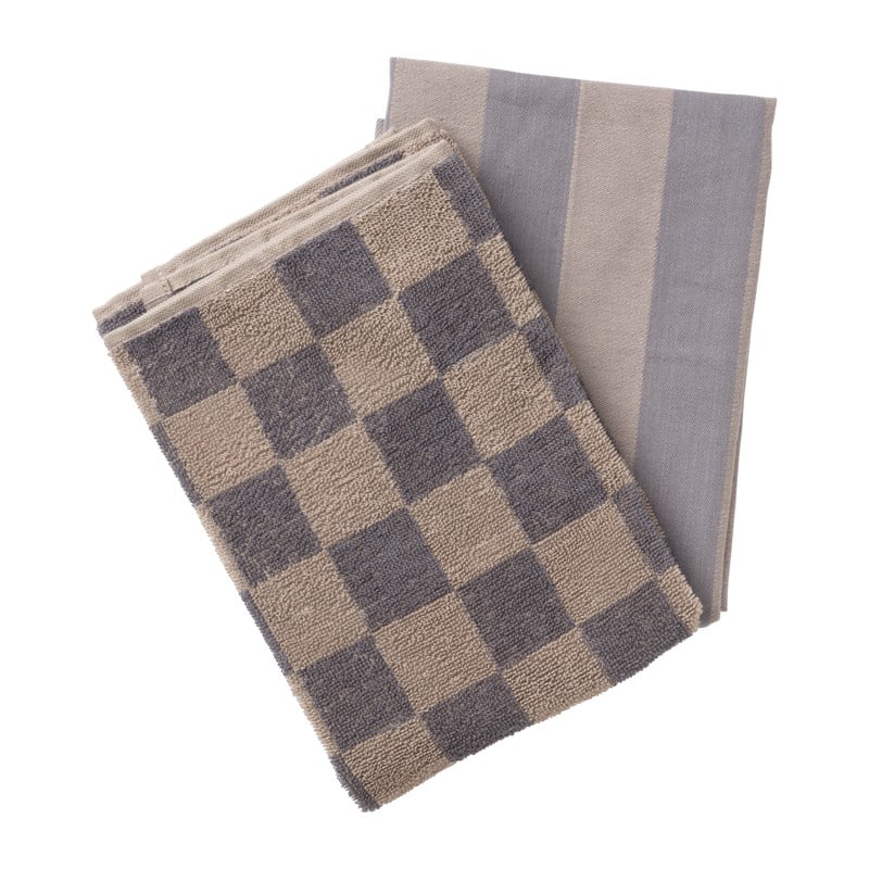 Handdoek blokjes - antraciet/taupe - 50x50 cm
