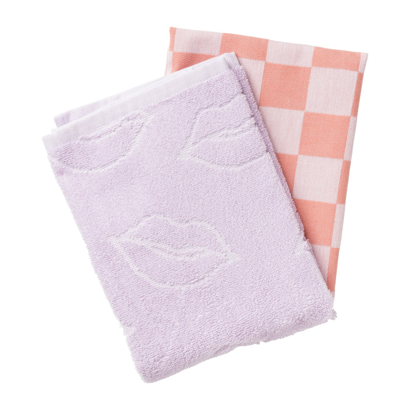 Handdoek lippen - lila/wit - 50x50 cm