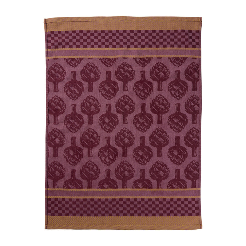 Theedoek artisjok - paars - 50x70 cm